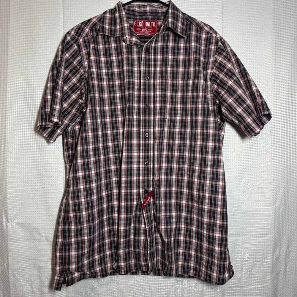 Ecko Unltd Shirt Plaid Cotton Blend Button Down Short Sleeve Streetwear L